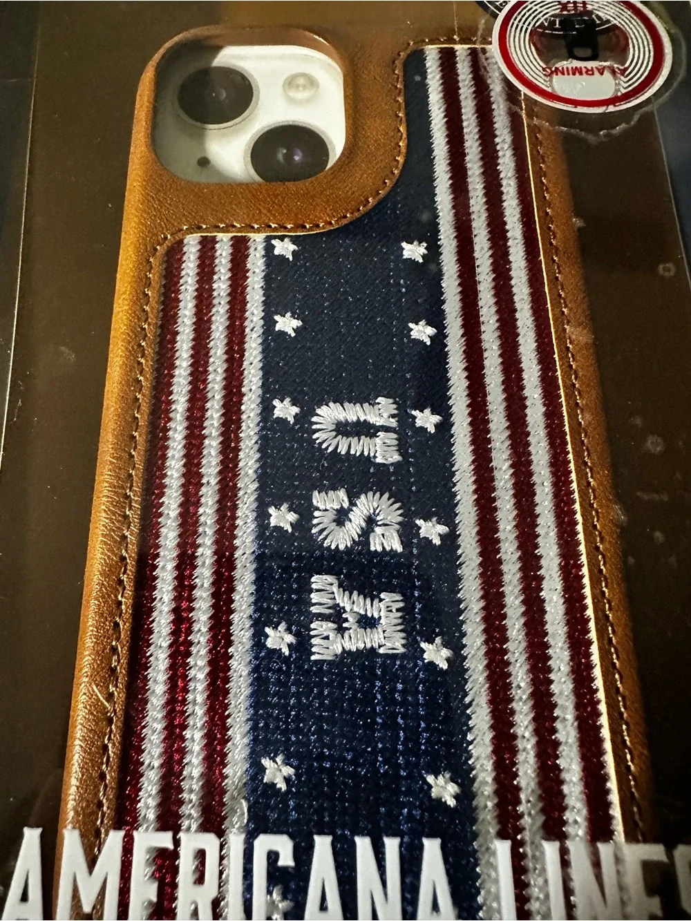 USA Stripe Leather Phone Case - Brown